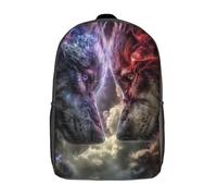 POLIUAWS Sac à dos scolaire pour filles « Deux loups, deux mondes », imprimé en 3D, style garçon/fille, sac à dos décontracté et léger pour collégiens, 43 cm (17 pouces).