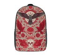 POLIUAWS Sac à dos scolaire pour filles, imprimé tête de mort rouge corbeau, sac à dos 3D pour garçons et filles, sac à dos décontracté et léger pour collégiens, 43 cm (17 pouces).