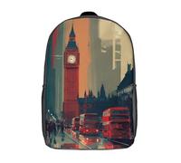 POLIUAWS Sac à dos scolaire pour filles, motif bus londoniens au crépuscule, imperméable, léger, style décontracté, idéal pour les collégiens et collégiennes (17 pouces).