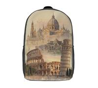 POLIUAWS Sac à dos scolaire pour filles, motif monuments intemporels de Rome, imprimé en 3D, style décontracté, léger, idéal pour les collégiennes et collégiens (17 pouces).