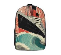 POLIUAWS Sac à dos scolaire pour filles, motif Titanic Wave Encounter, imprimé en 3D, pour garçons et filles. Sac à dos décontracté et léger, idéal pour les collégiens (17 pouces).