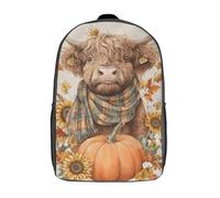POLIUAWS Sac à dos scolaire pour filles, motif vache des Highlands automnale, imprimé 3D, style garçon/fille, sac à dos décontracté et léger pour collégiens, 43 cm (17 pouces).