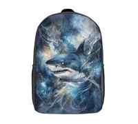 POLIUAWS Sac à dos scolaire Requin dans la nébuleuse pour filles, imperméable, décontracté, léger, 17 pouces, idéal pour les collégiens et collégiennes