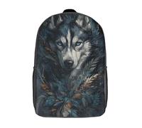 POLIUAWS Sacs à dos artistiques Blue-Eyed Wolf, imprimés en 3D, pour enfants, idéaux pour l'école primaire et le collège (17 pouces).