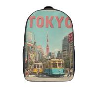 POLIUAWS Sacs à dos de voyage mignons imprimés en 3D, motif tramway de Tokyo, pour enfants, scolaires et de loisirs, style décontracté et tendance, 43 cm (17 pouces).