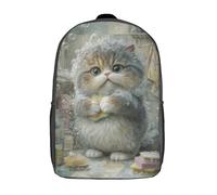 POLIUAWS Sacs à dos pour enfants imprimés en 3D avec motif chat « Bain de bonheur », sacs d'école pour garçons et filles, sacs de voyage, cartables pour l'école ou les voyages, 43 cm (17 pouces).