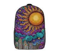 POLIUAWS Sacs à dos pour enfants imprimés en 3D, motif paysage urbain cosmique vibrant, cartables pour garçons et filles, sac à dos scolaire avec grandes poches, 43 cm (17 pouces).
