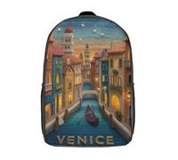 POLIUAWS Sacs à dos pour enfants imprimés en 3D « Venise la nuit », sacs d'école, sacs à dos de voyage pour garçons et filles, sacs à livres pour l'école ou les voyages, 43 cm (17 pouces)