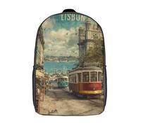 POLIUAWS Sacs à dos scolaires imprimés en 3D avec motif de tramway de Lisbonne, pour enfants, style décontracté et tendance, 43 cm (17 pouces), idéaux pour les élèves du primaire et du collège.