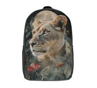 POLIUAWS Sacs à dos scolaires imprimés en 3D avec une lionne au clair de lune, style décontracté et tendance, pour garçons, élèves du primaire et du collège, 43 cm (17 pouces).