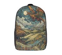 POLIUAWS Sacs à dos scolaires imprimés en 3D « Vol du dragon au-dessus des collines au clair de lune » pour enfants, 43 cm (17 pouces), idéaux pour les élèves du primaire et du collège.