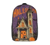 POLIUAWS Sacs d'école pour enfants, imprimés en 3D, motif maison hantée d'Halloween, style décontracté et tendance, 43 cm (17 pouces), pour garçons, élèves du primaire et du collège.