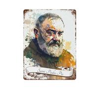 POLIUAWS Saint Padre Pio Panneaux Métalliques Vintage, Décoration Murale, Panneaux En Métal Pour Intérieur Et Extérieur, Style Ferme 15.7"x11.8"