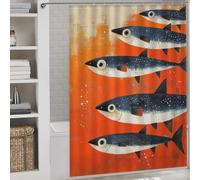 POLIUAWS School of Fish on Orange Background Rideaux De Bain Décoratifs Lavables Et Élégants pour La Maison, pour Enfants, Femmes Et Hommes 64.17x70.87Inch（163x180cm）