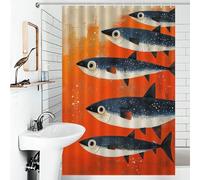 POLIUAWS School of Fish on Orange Background Rideaux De Salle De Bain en Polyester Imperméable pour Enfants, Femmes Et Hommes 46.85x70.87Inch（119x180cm）
