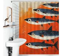 POLIUAWS School of Fish on Orange Background Rideaux De Salle De Bain Lavables Et Élégants pour Cabines Et Baignoires, pour Un Usage Quotidien 53.54x70.87Inch（136x180cm）