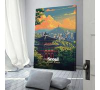 POLIUAWS Séoul, Corée du Sud - Affiche illustrée pour la décoration du salon, de la cuisine et de la chambre - Impression esthétique - Décoration murale - 60 x 90 cm (24 x 36 pouces)