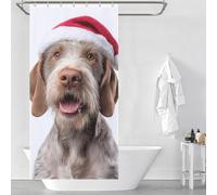 POLIUAWS Spinone Italiano Dog with Santa Hat Portrait Ensemble De Décoration De Salle De Bain Moderne Et Élégant en Tissu Lavable pour Douche Et Salle d'eau 35.43x70.87Inch（90x180cm）