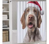 POLIUAWS Spinone Italiano Dog with Santa Hat Portrait Rideaux De Salle De Bain Lavables en Tissu 100% Polyester, Style Moderne, pour Caravane 64.17x70.87Inch（163x180cm）