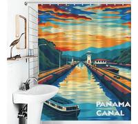POLIUAWS Sunset at Panama Canal Ensemble De Rideaux De Douche Lavables Et Élégants pour Usage Quotidien, avec 12 Crochets, pour Salle De Bain Ou Salle d'eau 56.30x70.87Inch（143x180cm）