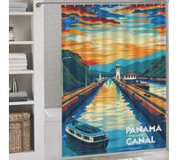 POLIUAWS Sunset at Panama Canal Polyester Épais Et Durable, Polyester Moderne Déperlant pour Salle De Bain/dortoir 64.17x70.87Inch（163x180cm）