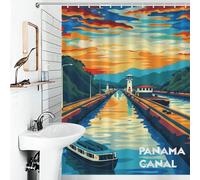 POLIUAWS Sunset at Panama Canal Polyester Épais Et Durable, Polyester Moderne Déperlant pour Salle De Bain/dortoir 53.54x70.87Inch（136x180cm）