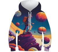 POLIUAWS Sweat à capuche chat douillet pour enfants, impression 3D, nouveau pull à manches longues pour garçons et filles, vêtements à manches longues, Hiking_in_space, 10-12 ans
