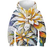 POLIUAWS Sweat à Capuche Enfant 3D Motif Fleur d'Ashoka, Manches Longues, Manches Longues, pour Filles et garçons (8-10 Ans).