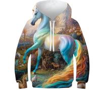 POLIUAWS Sweat à Capuche Enfant/ado imprimé 3D Licorne Mystique Safari avec Poche, Manches Longues, Motif Licorne Mystique, Tailles 11-13 Ans.