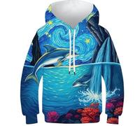 POLIUAWS Sweat à Capuche garçon/Fille 3D Dauphins Ciel étoilé, Manches Longues, Style Amusant, 13-15 Ans