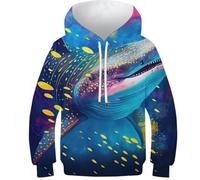 POLIUAWS Sweat à capuche Hérisson coloré imprimé 3D pour enfants, sweatshirt décontracté, survêtement décontracté à manches longues, hauts, veste pull, The Peaceful Whale Shark, 7-9 ans