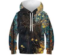 POLIUAWS Sweat à Capuche imprimé 3D avec Motif de crâne de Pissenlit et Faucheuse, pour Enfants (11-13 Ans). Pull décontracté à Manches Longues.