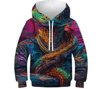 POLIUAWS Sweat à capuche imprimé 3D de chèvre animal pour enfants, sweatshirt décontracté, survêtement décontracté à manches longues, hauts, veste pull, Snake Leader, 8-10 ans