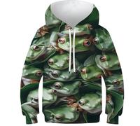 POLIUAWS Sweat à capuche imprimé 3D de chèvre animal pour enfants, sweatshirt décontracté, survêtement décontracté à manches longues, hauts, veste pull, Animal Frogs, 7-9 ans