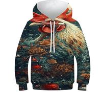 POLIUAWS Sweat à capuche imprimé 3D de chèvre animal pour enfants, sweatshirt décontracté, survêtement décontracté à manches longues, hauts, veste pull, Rooster, 6-7 ans