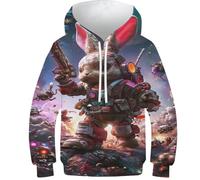 POLIUAWS Sweat à capuche imprimé 3D de chèvre animal pour enfants, sweatshirt décontracté, survêtement décontracté à manches longues, hauts, veste pull, Astronaute Rabbit, 6-7 ans