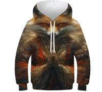 POLIUAWS Sweat à capuche imprimé 3D de chèvre animal pour enfants, sweatshirt décontracté, survêtement décontracté à manches longues, hauts, veste pull, Fox_fairy, 10-12 ans