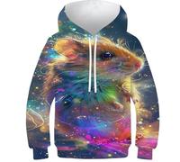 POLIUAWS Sweat à capuche imprimé 3D de chèvre animal pour enfants, sweatshirt décontracté, survêtement décontracté à manches longues, hauts, veste pull, Galaxy Mouse, 11-13 ans