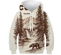 POLIUAWS Sweat à Capuche imprimé 3D pour garçons et Filles, Motif Colorado Wilderness, Manches Longues, Tailles 11-13 Ans.