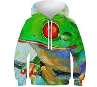 POLIUAWS Sweat à Capuche imprimé en 3D avec Un Crapaud, pour Enfants, Pull décontracté à Manches Longues, Veste, Tailles 11-13 Ans