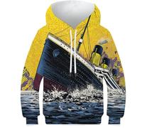 POLIUAWS Sweat à Capuche « Le dernier Voyage du Titanic » pour Filles, imprimé 3D, pour Enfants et Adolescents (9-11 Ans), avec Poche.