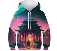 POLIUAWS Sweat à capuche pour enfants et adolescents avec impression 3D de suricate éclairé, sweat à poche pour filles et garçons, manches longues, veste amusante et cool, 9-11 ans