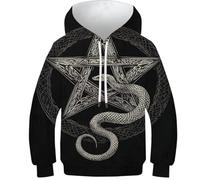 POLIUAWS Sweat à Capuche Unisexe à Manches Longues pour Enfants, imprimé Pentagramme, Serpent, imprimé en 3D, pour garçons et Filles, de 8 à 10 Ans