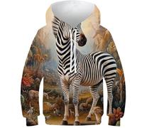 POLIUAWS Sweat-Shirt Enfant zèbre Mystique surréaliste, Sweat à Capuche pour garçon et Fille, Haut d'automne décontracté, Pull à Manches Longues, Amusant et Cool, 8-10 Ans
