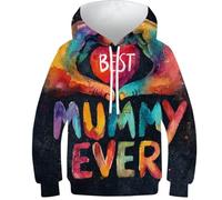 POLIUAWS Sweat-Shirt « Meilleure Maman du Monde » pour garçon, imprimé numérique, Poche, Sweat-Shirt pour Fille avec Motif Chat, Pull Unisexe coloré pour Enfant (11-13 Ans).