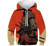 POLIUAWS Sweat-Shirt Samurai's Shadow pour garçon, imprimé numérique, à Poche, Sweat-Shirt pour Fille avec Motif Chat, Pull Unisexe coloré pour Enfant (8-10 Ans).
