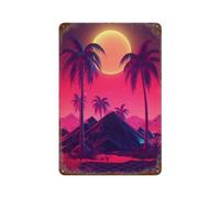 POLIUAWS Synthwave Sunset Melodies Décoration Murale Rétro En Métal : Affiche Pour Bar, Café, Garage Familial 11.8"x7.9"