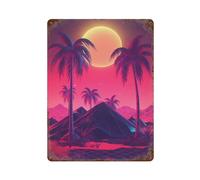 POLIUAWS Synthwave Sunset Melodies Plaque En Métal Vintage, Affiche Rétro Pour La Maison, La Ferme, Les Cafés, Le Bureau Ou Le Magasin15.7 x11.8