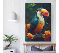 POLIUAWS Tableau abstrait grand format « Toucan Tango dans la jungle » pour le salon, idéal pour les occasions spéciales (40 x 60 cm).