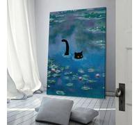 POLIUAWS Tableau abstrait Monet Chat Nymphéas pour salon ou chambre à coucher, gris, 30 x 45 cm (12 x 18 pouces)